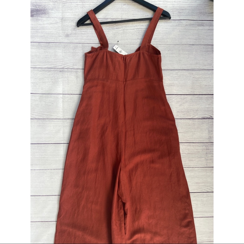 EXPRESS Linen-Blend Tie Front Culotte Jumpsuit - Picture 12 of 13